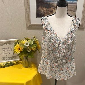 Sleeveless Deep Ruffle V-neck top